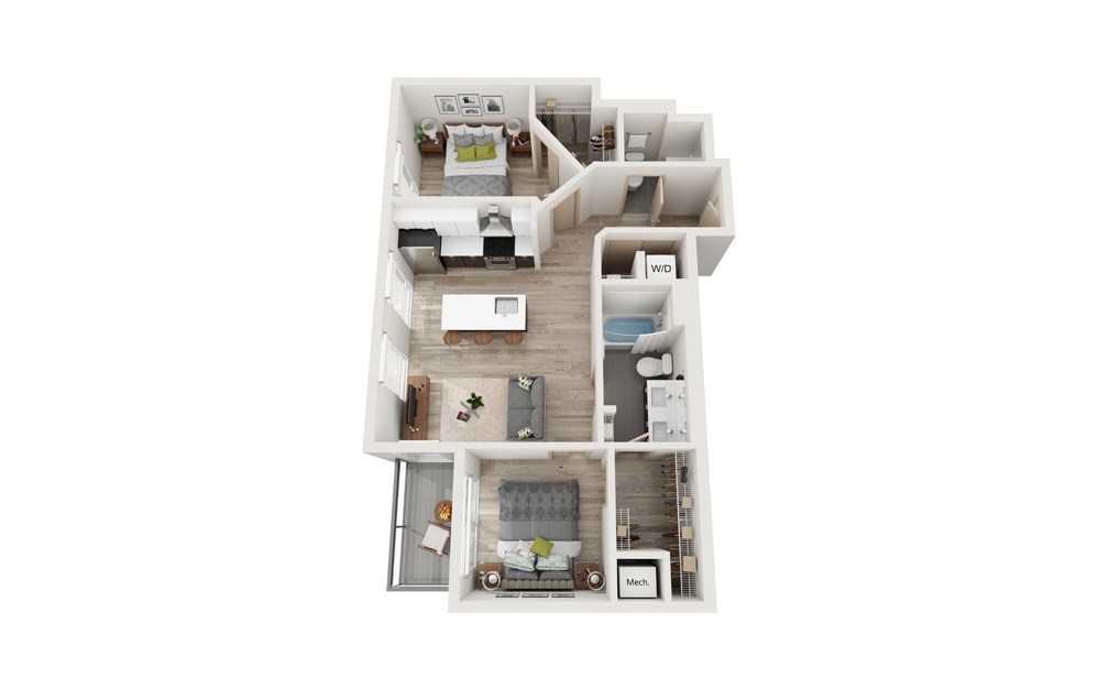 G 1 Bed 1.5 Bath Floorplan