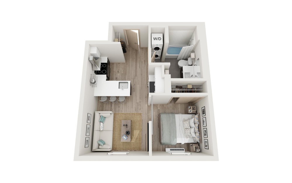 H 1 Bed 1 Bath Floorplan