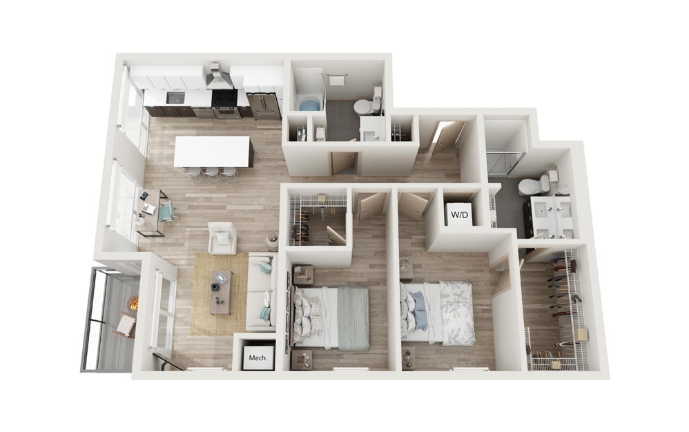 J 2 Bed 2 Bath Floorplan