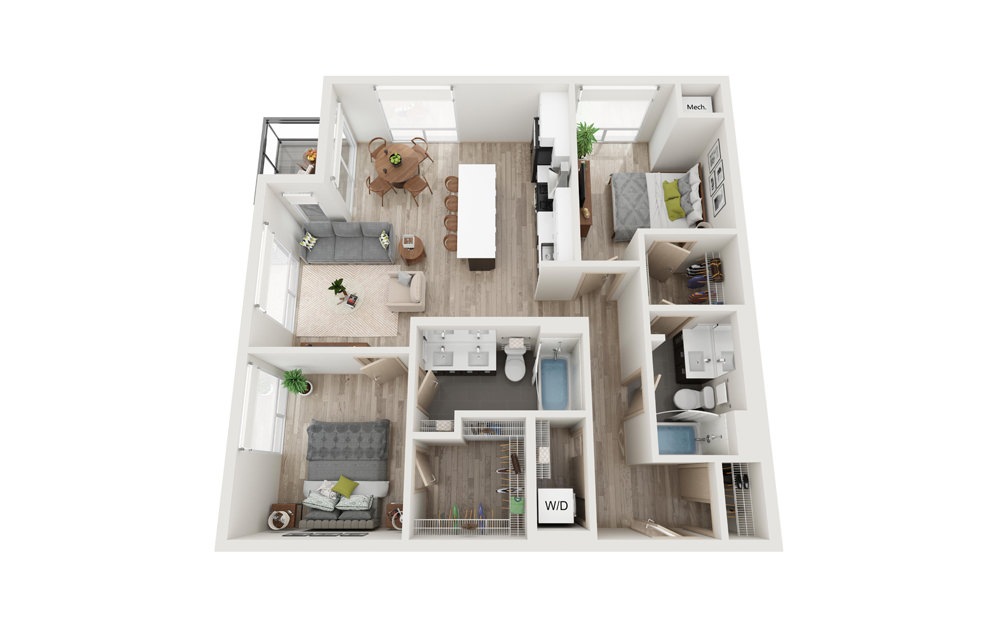 K 2 Bed 2 Bath Floorplan