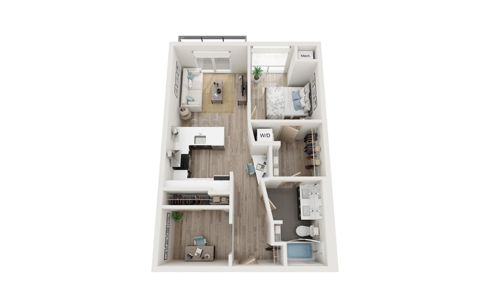 L 1 Bed 1 Bath Floorplan