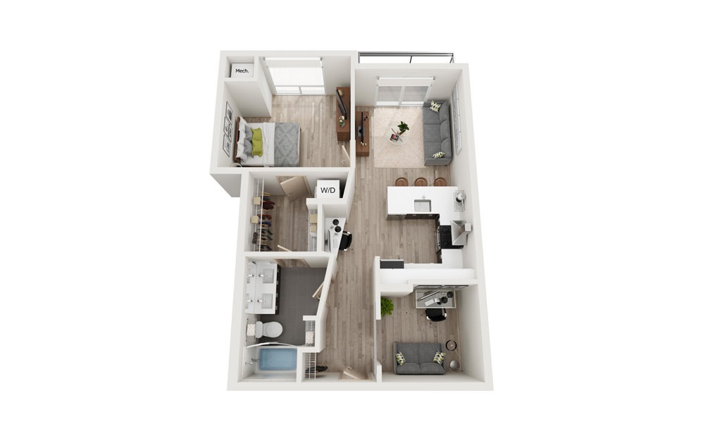 N 1 Bed 1 Bath Floorplan