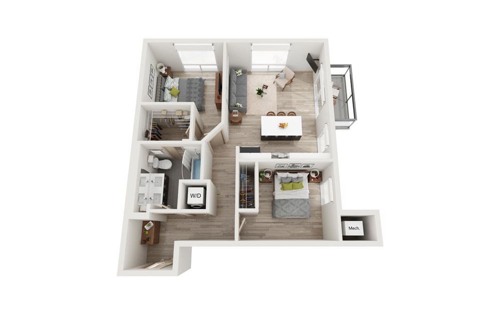 P 2 Bed 1 Bath Floorplan