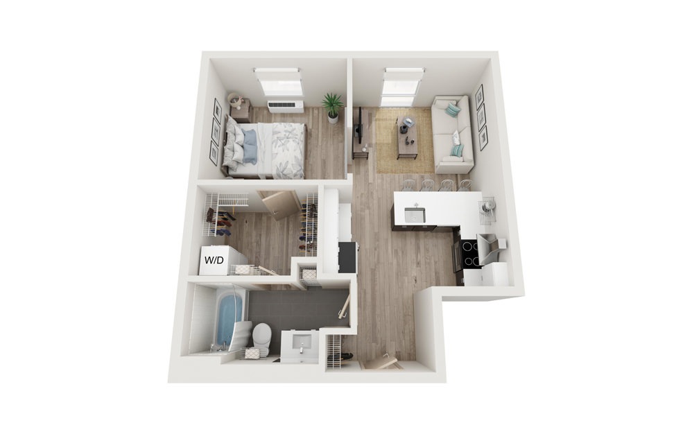 T 1 Bed 1 Bath Floorplan