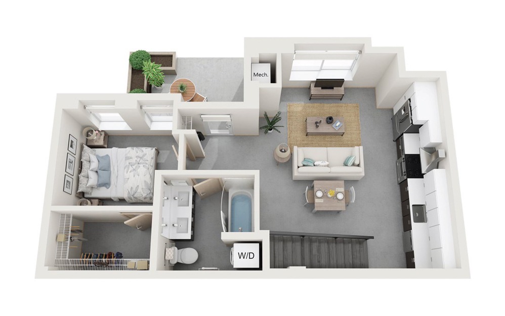 Loft 2 2 Bed 1 Bath Floorplan