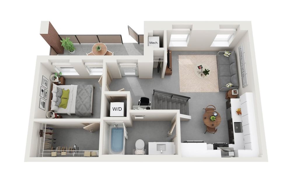 Loft 3 2 Bed 1 Bath Floorplan