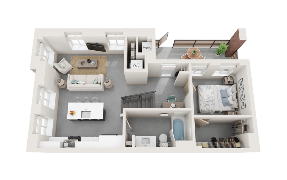 Loft 4 2 Bed 1 Bath Floorplan